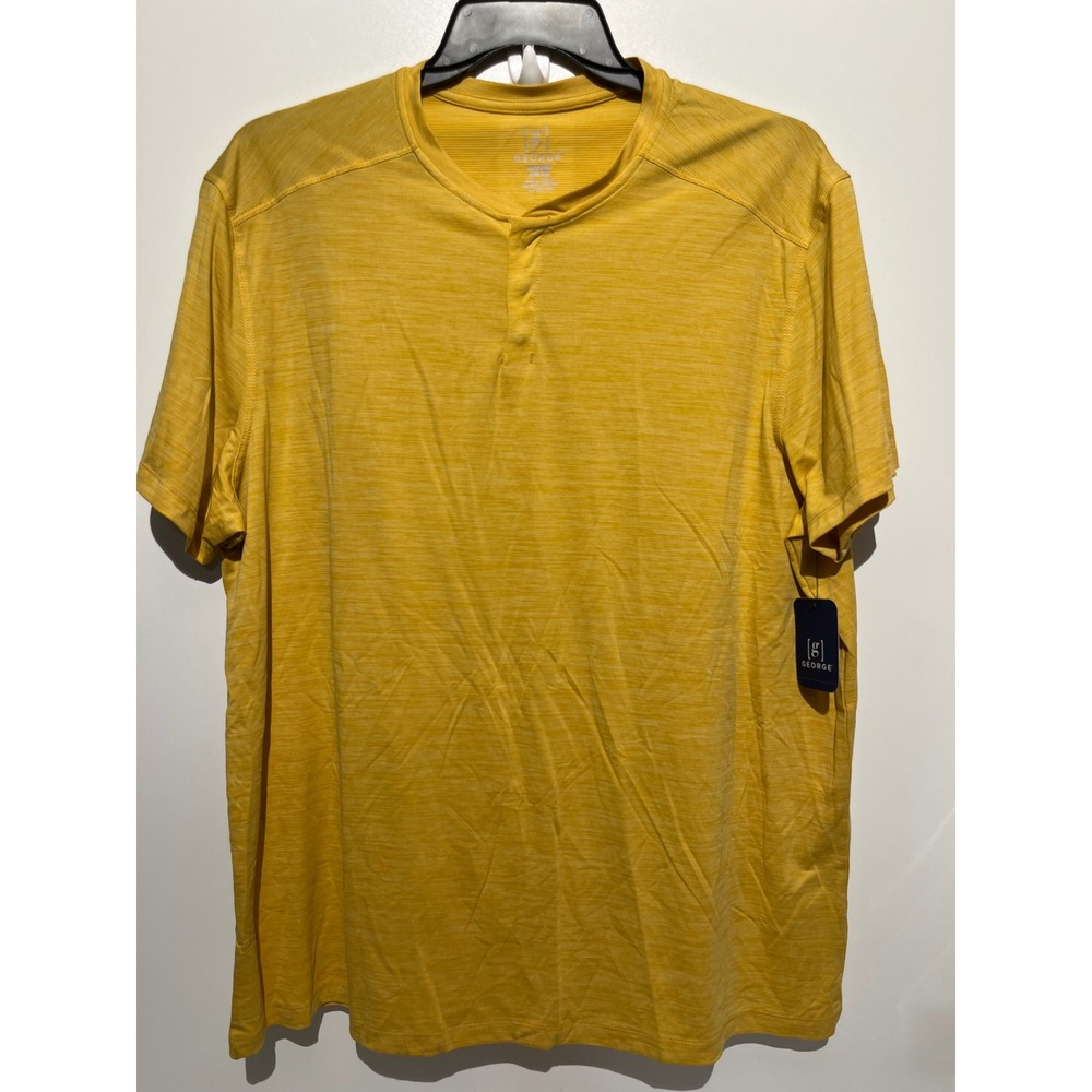 George Mens 2XL Yellow Space Dye Moisture Wicking Short Sleeve Henley Shirt NWT